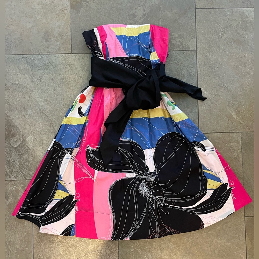 ANTHROPOLOGIE - Colorful Abstract Print Strapless Dress Size 2